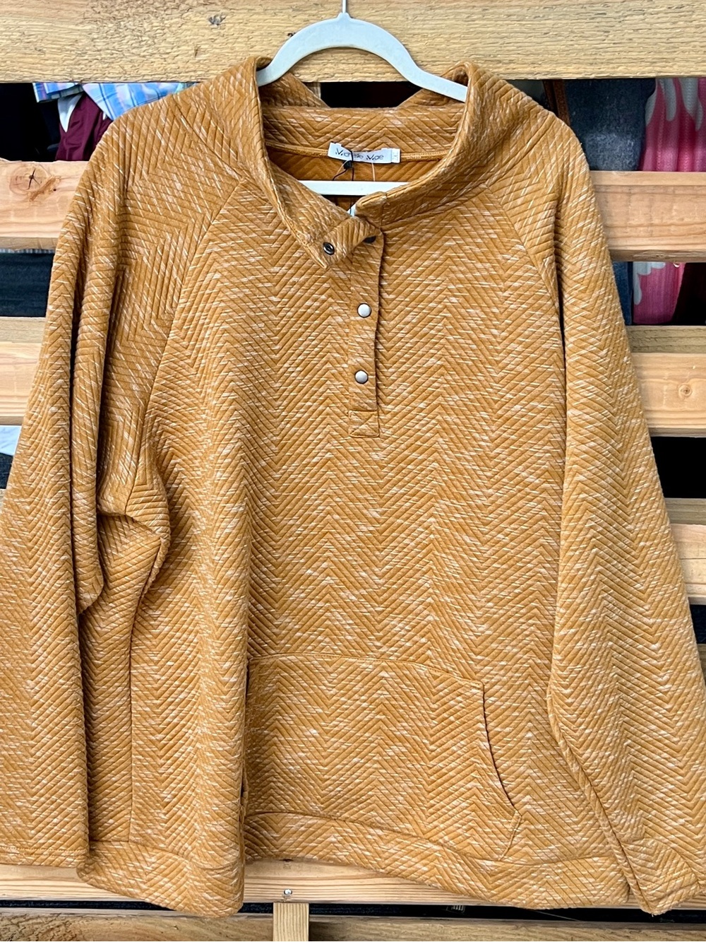Michelle Mae Mustard Textured Henley Pullover